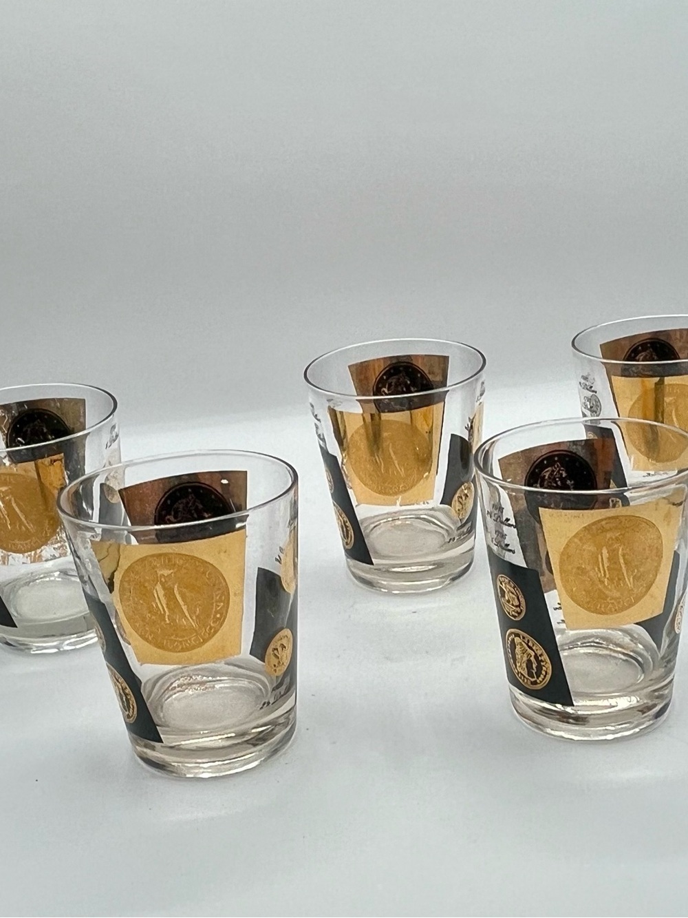 mid century cera us gold coin glasses Set Of 5 - Picture 12 of 13